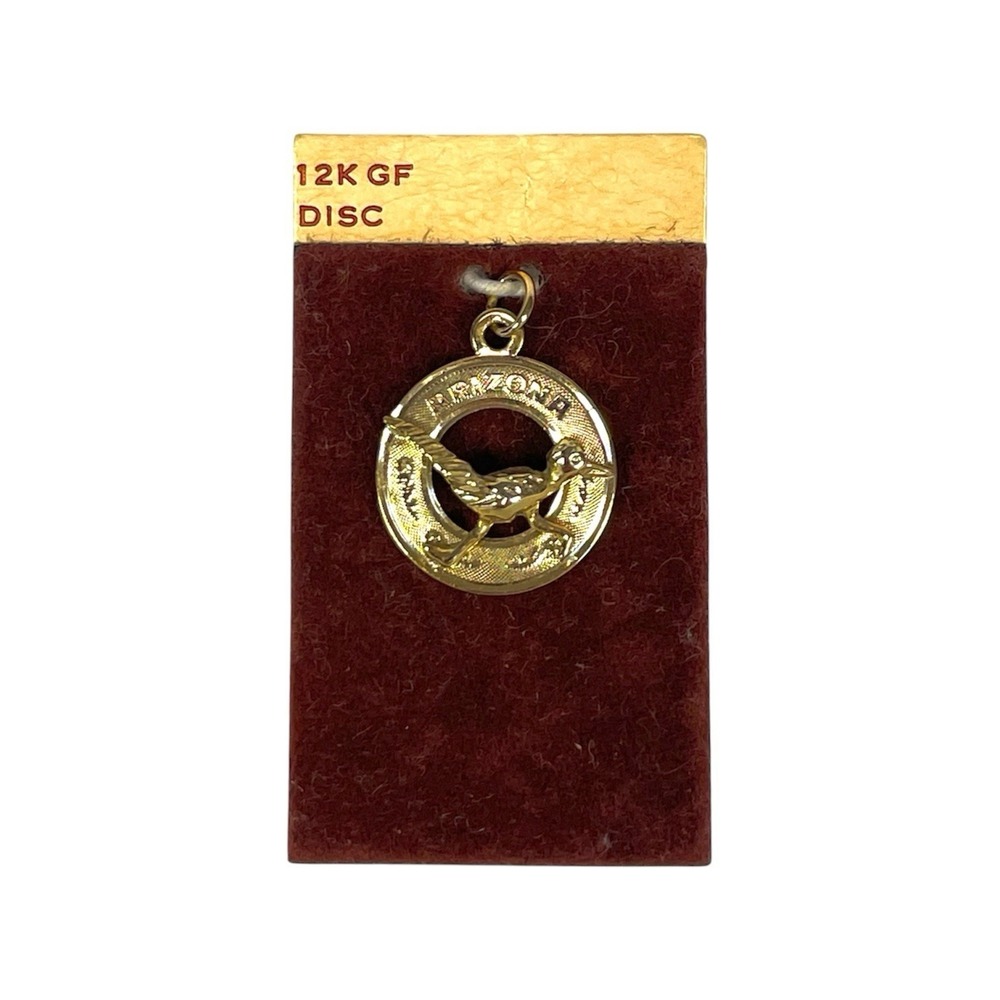 Vintage‎ Arizona Roadrunner Charm 12K Gold Filled Disc Crea NOS Pendant